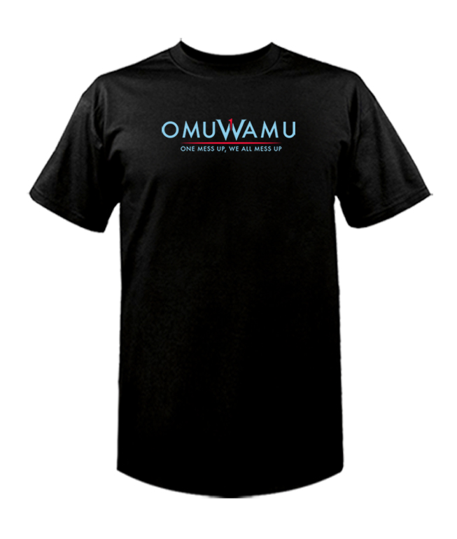 Black T – blue-red logo – omuwamu